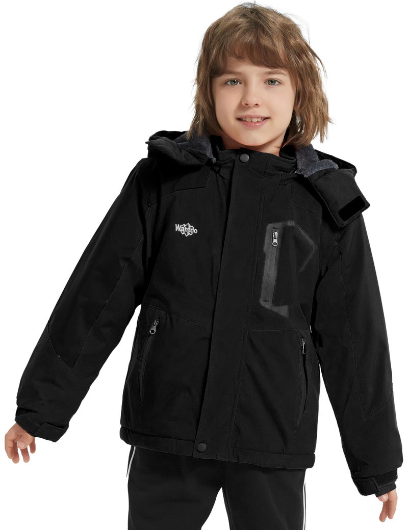 wantdo Big kid Boys' Fleece Winter Coats Waterproof Ski Jackets Warm Raincoat Black 10-12 - Image 2